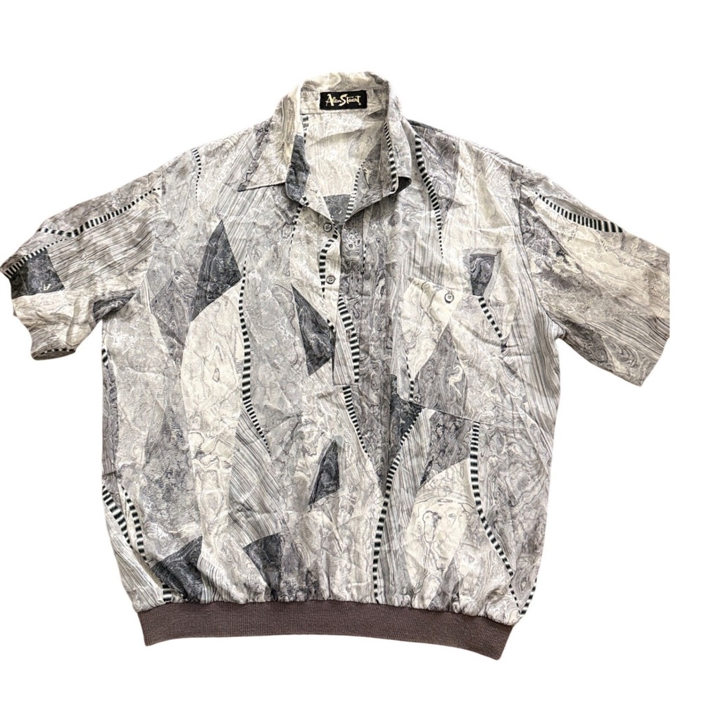 Alan Stuart Mens Vintage Abstract Geometric Banded Hem Short Sleeve L HH19
